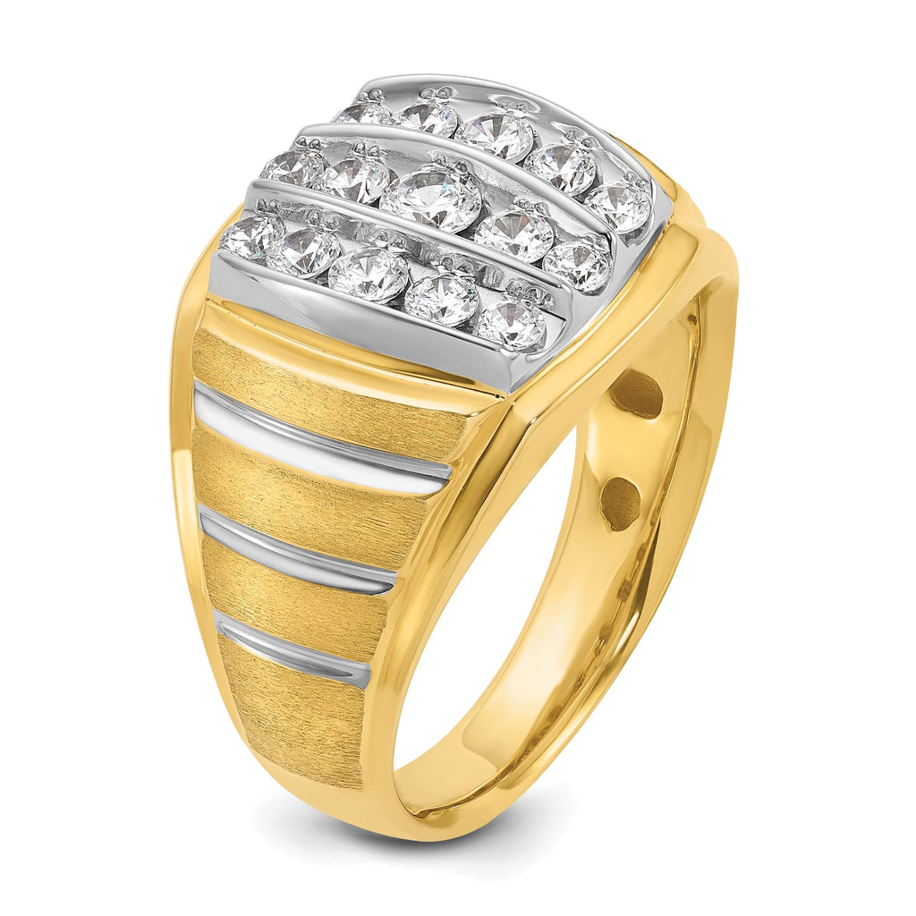 10k Two-tone Men's Polished Satin and Grooved 1 Carat A Quality Diamond Ring