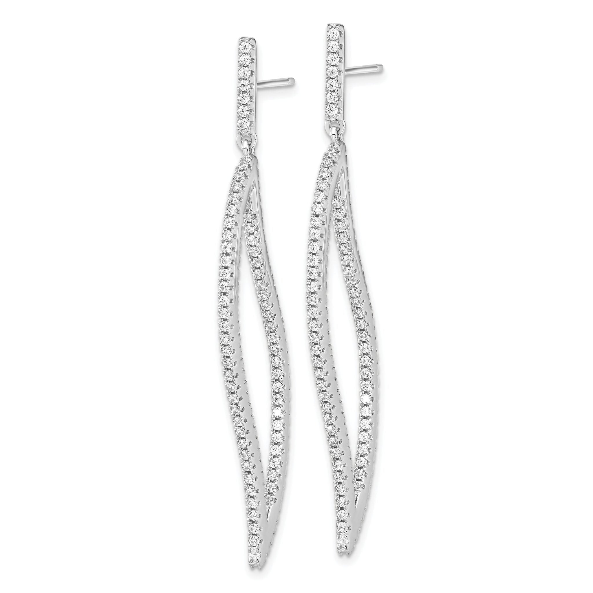 Cheryl M Sterling Silver Rhodium-plated Brilliant-cut CZ In and Out Geometric Post Dangle Earrings Secondary image