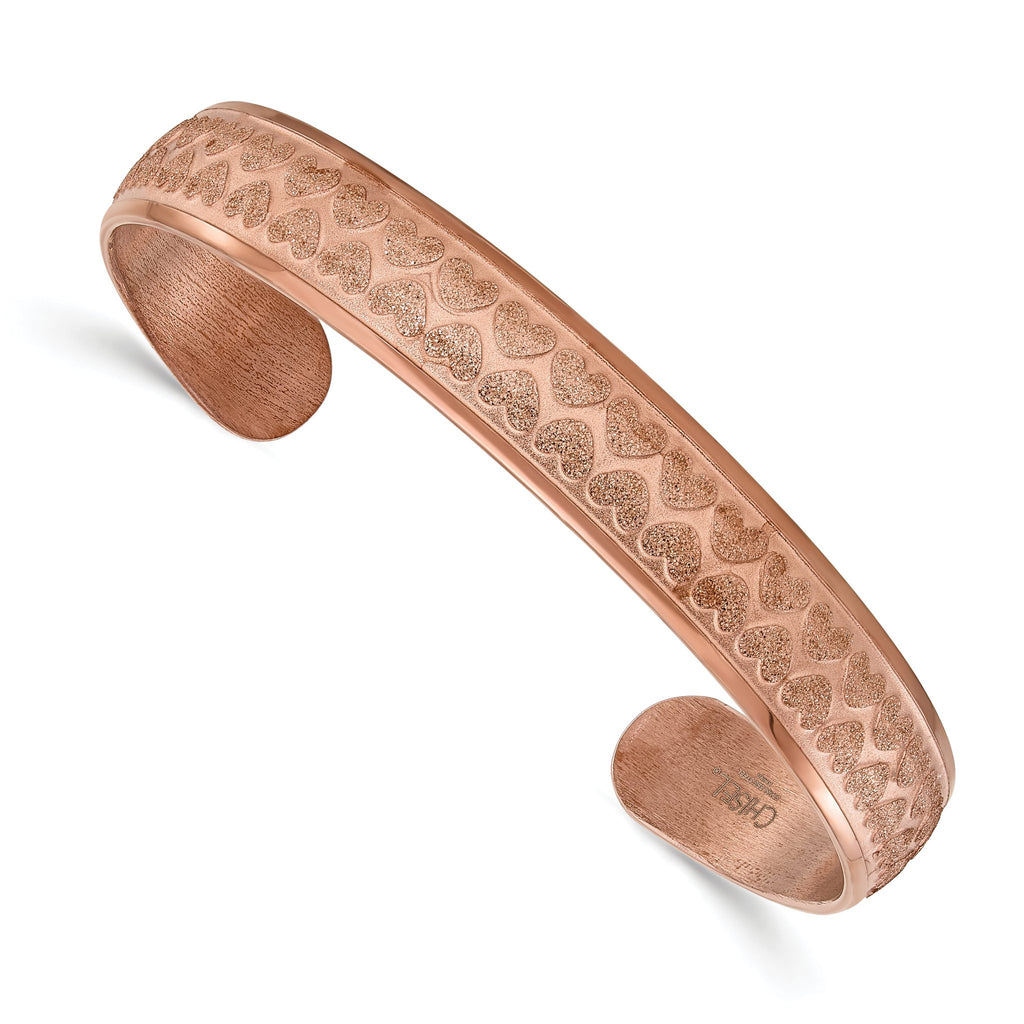 Stainless Steel Rose IP-Plated Laser Cut Heart Cuff Bangle Bracelet for Women