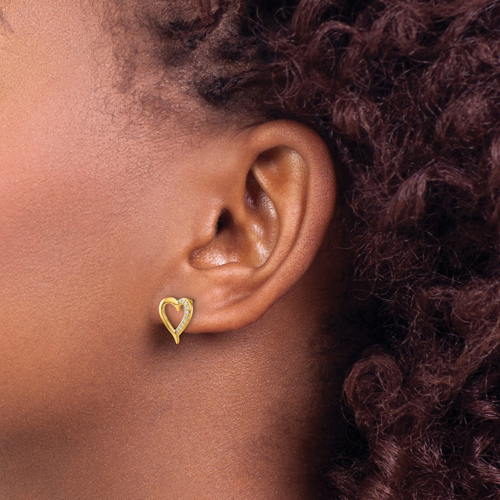 14K Yellow Gold 1/10 ct Diamond Heart Post Earrings