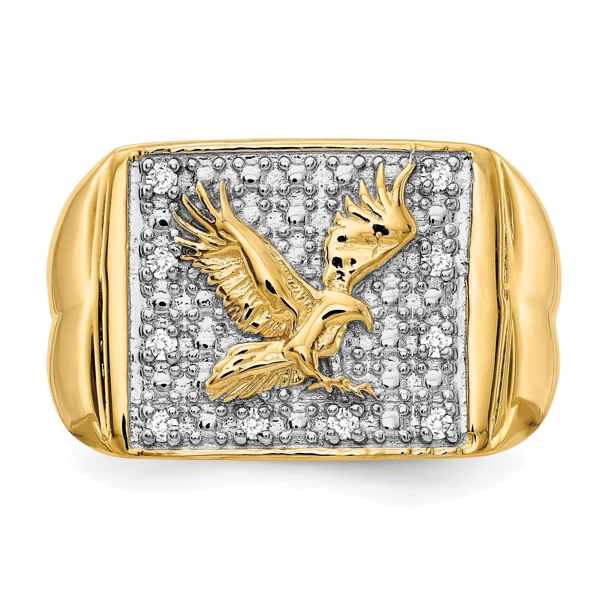 14k 1/10 carat A Diamond Mens Eagle Ring