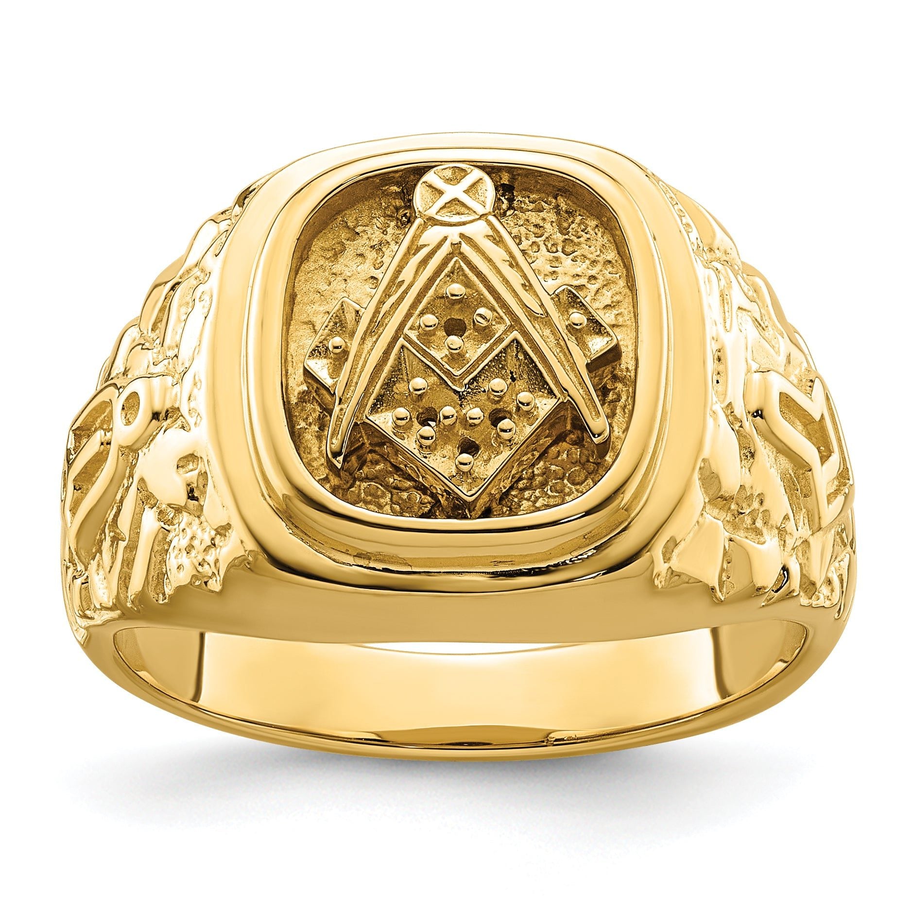 10k Polished and Nugget Texture Masonic Ring Mounting (No Stone Included) Main image