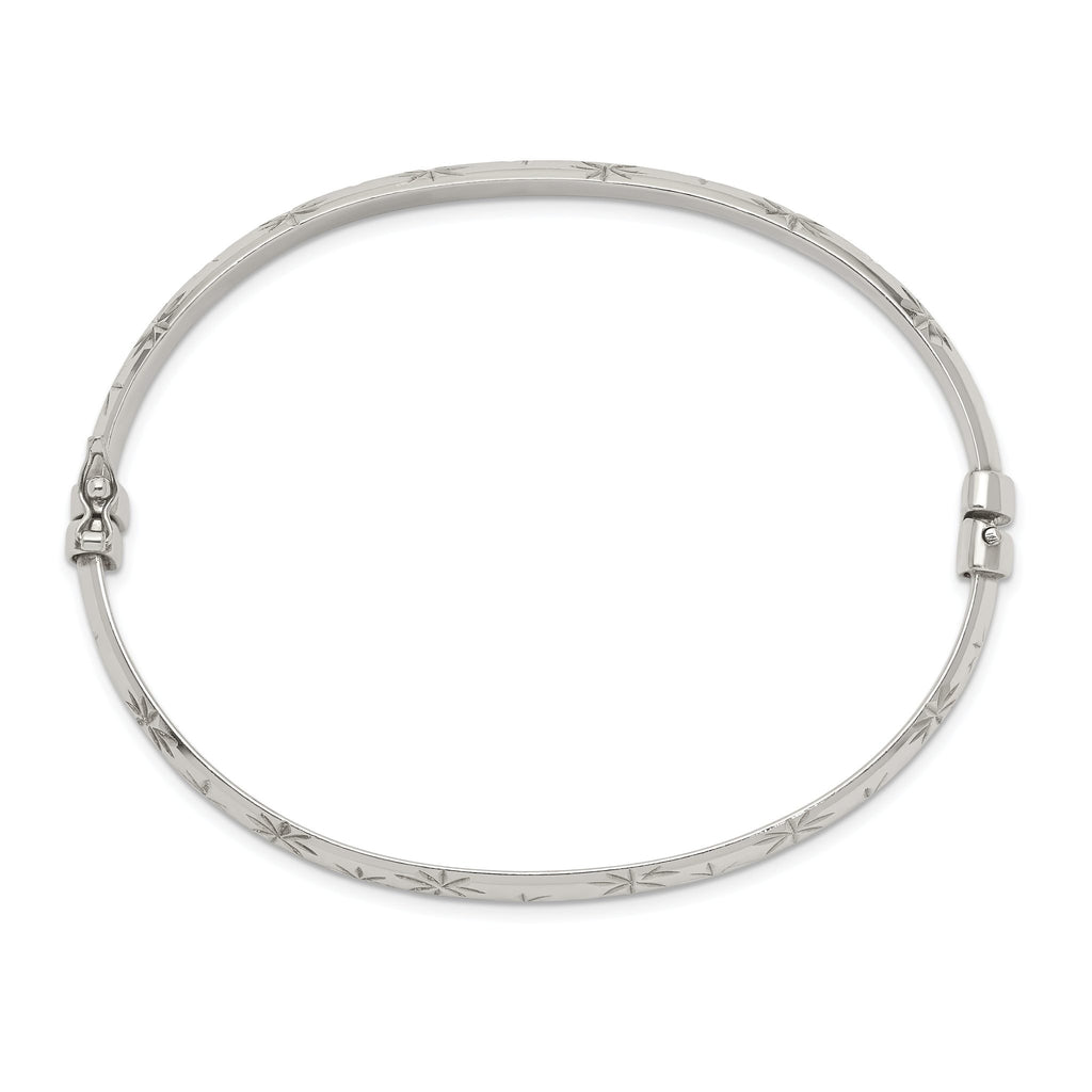 Sterling Silver Diamond Cut 6mm Bangle and 4mm Hoop Earring Set