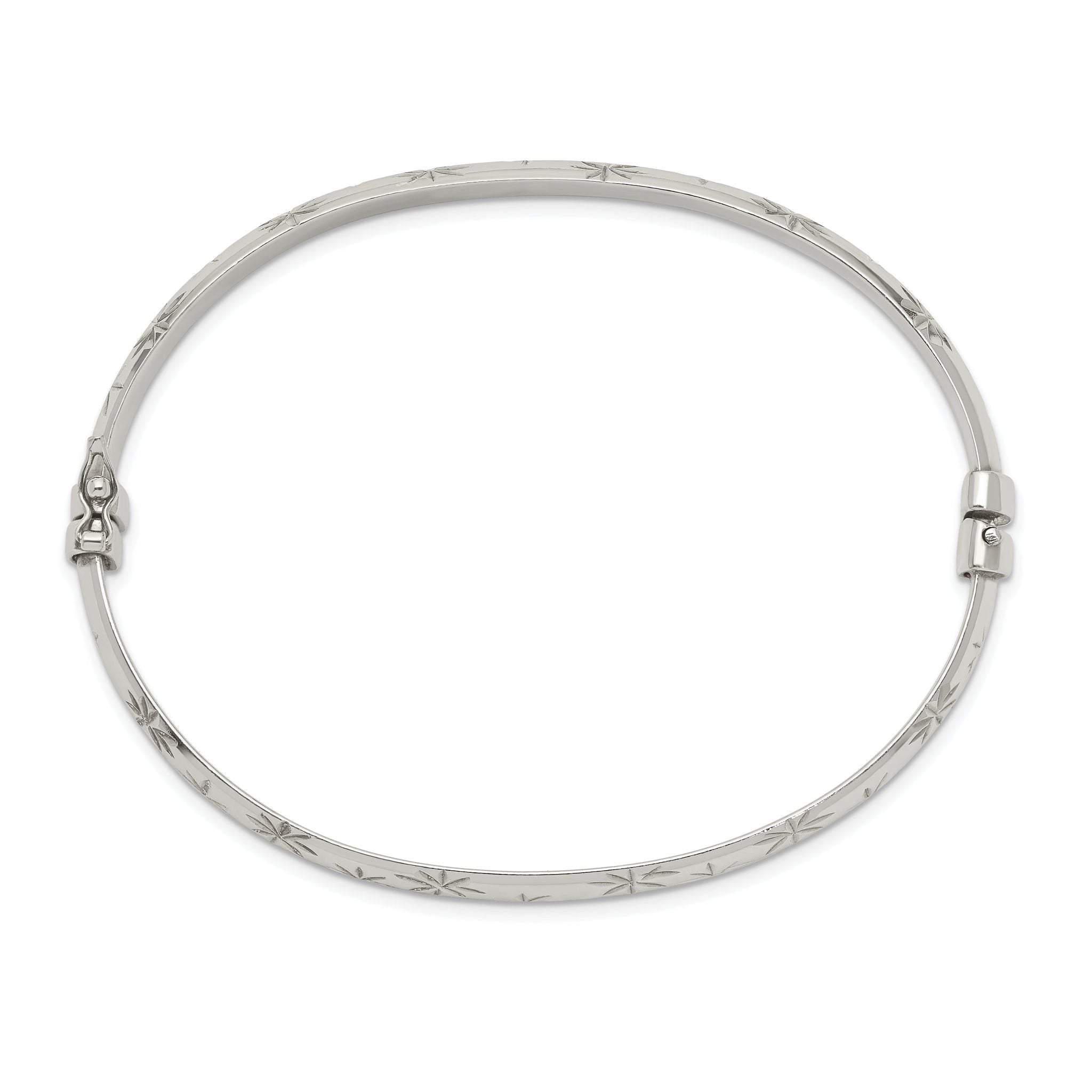 Sterling Silver Diamond Cut 6mm Bangle and 4mm Hoop Earring Set