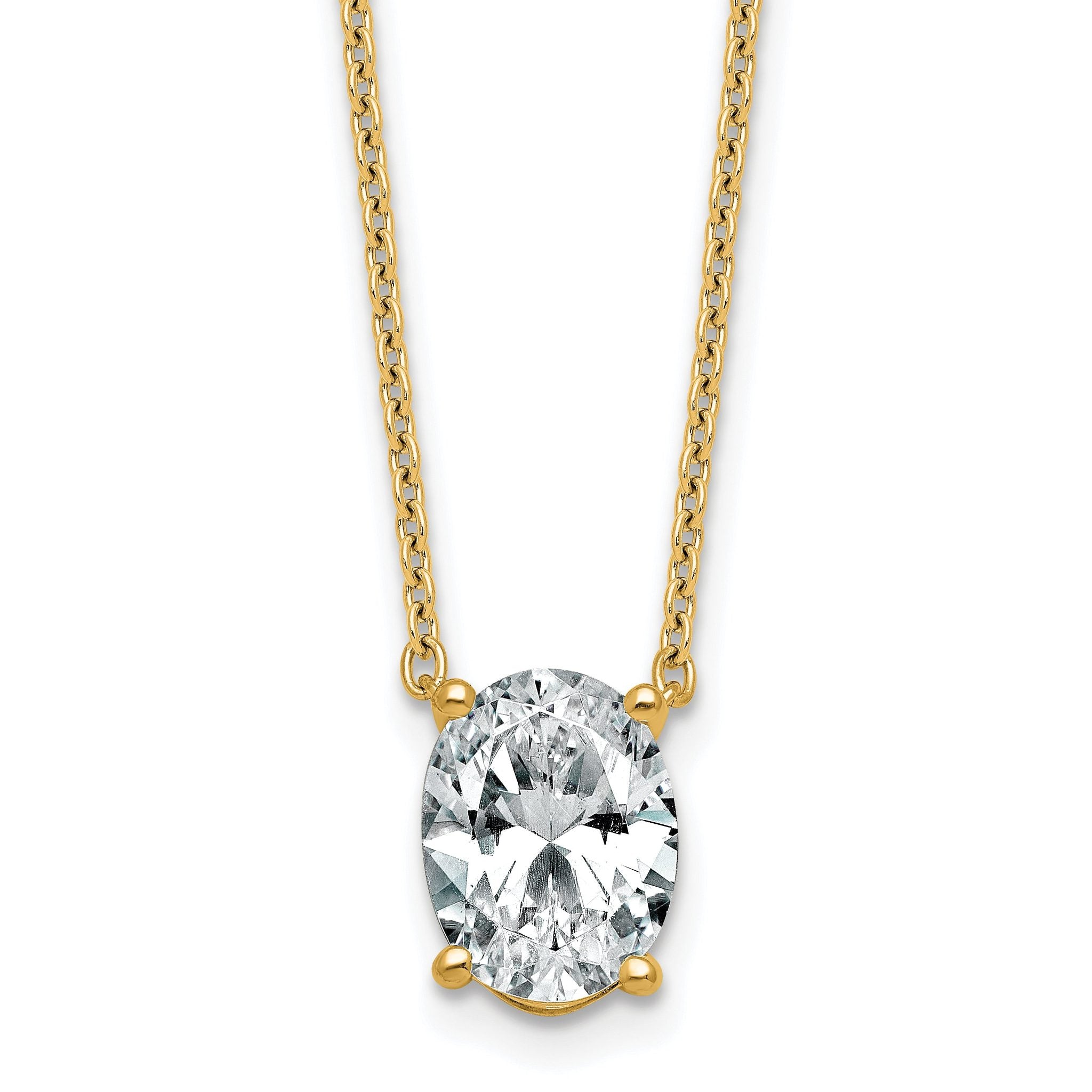 14k 2 1/2 carat Lab Grown Diamond VS+ F+ Oval Complete Four Prong 18 inch Pendant Necklace