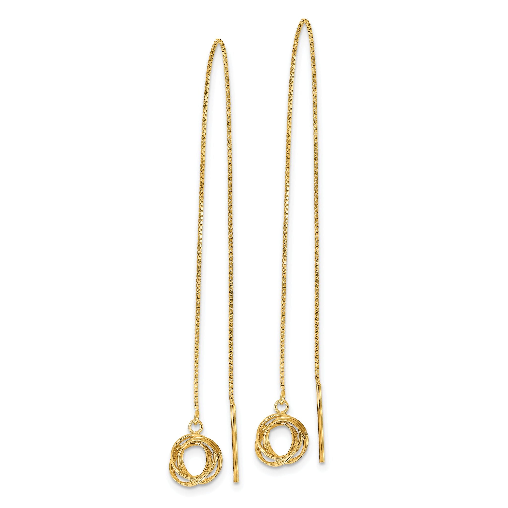 14k Polished Diamond Cut Box Chain Love Knot Threader Earrings Secondary image