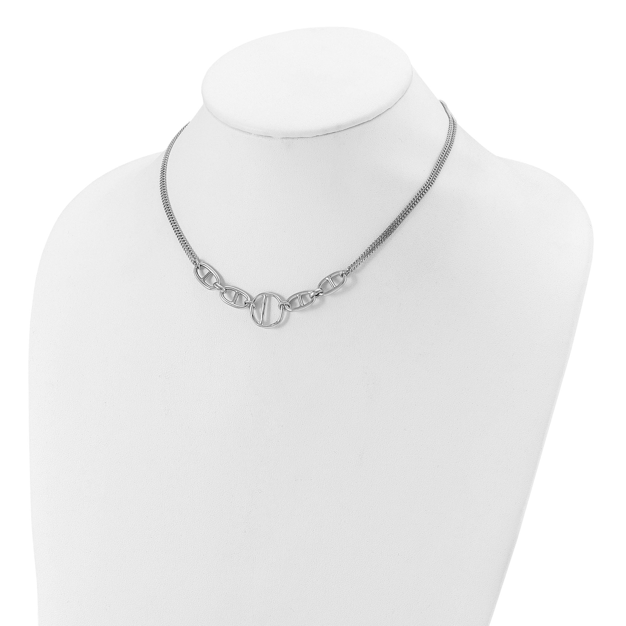 Sterling Silver Rh-plt Polish 2-strand Fancy w/1.75in ext Necklace