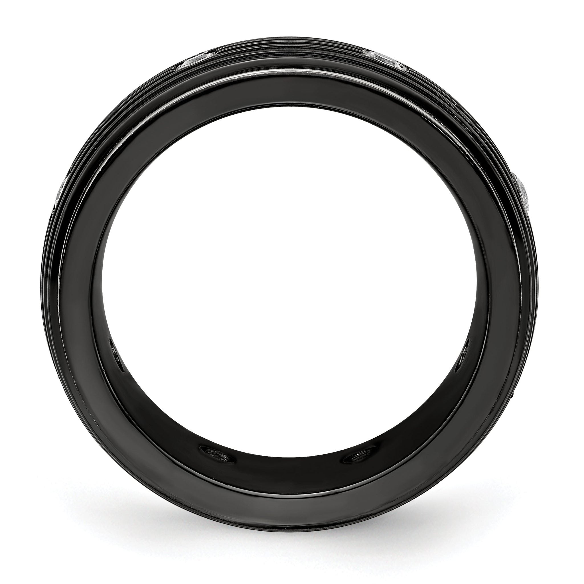 White Sapphire Grooved Wedding Band in Titanium, 9mm Secondary image