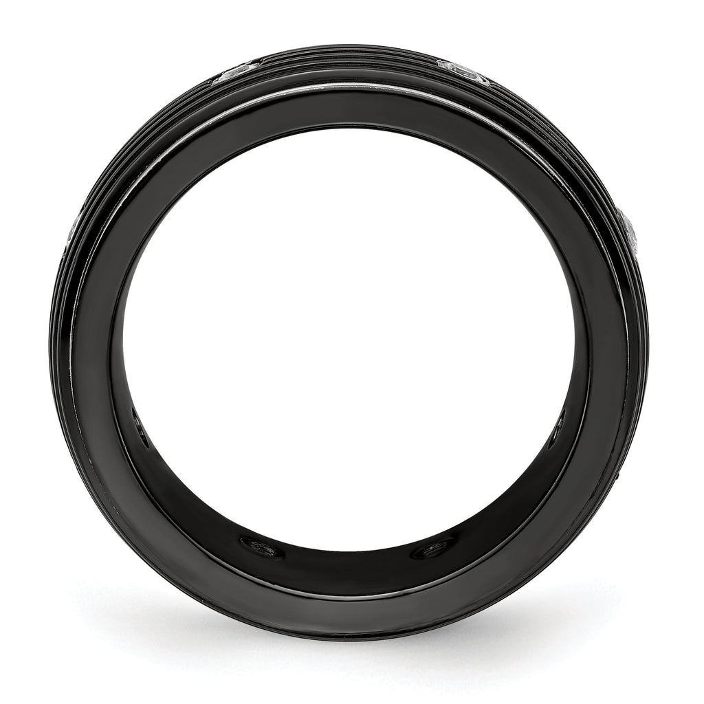 White Sapphire Grooved Wedding Band in Titanium, 9mm