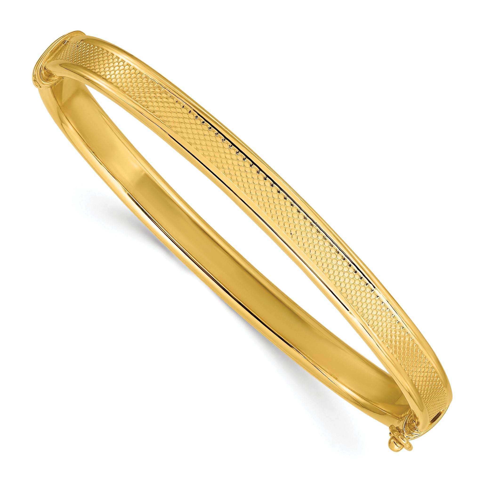 14K Polished and Textured Hinged Bangle Main image