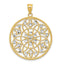 14K Gold and Rhodium Diamond-Cut Circle Pendant, Elegant Textured Design
