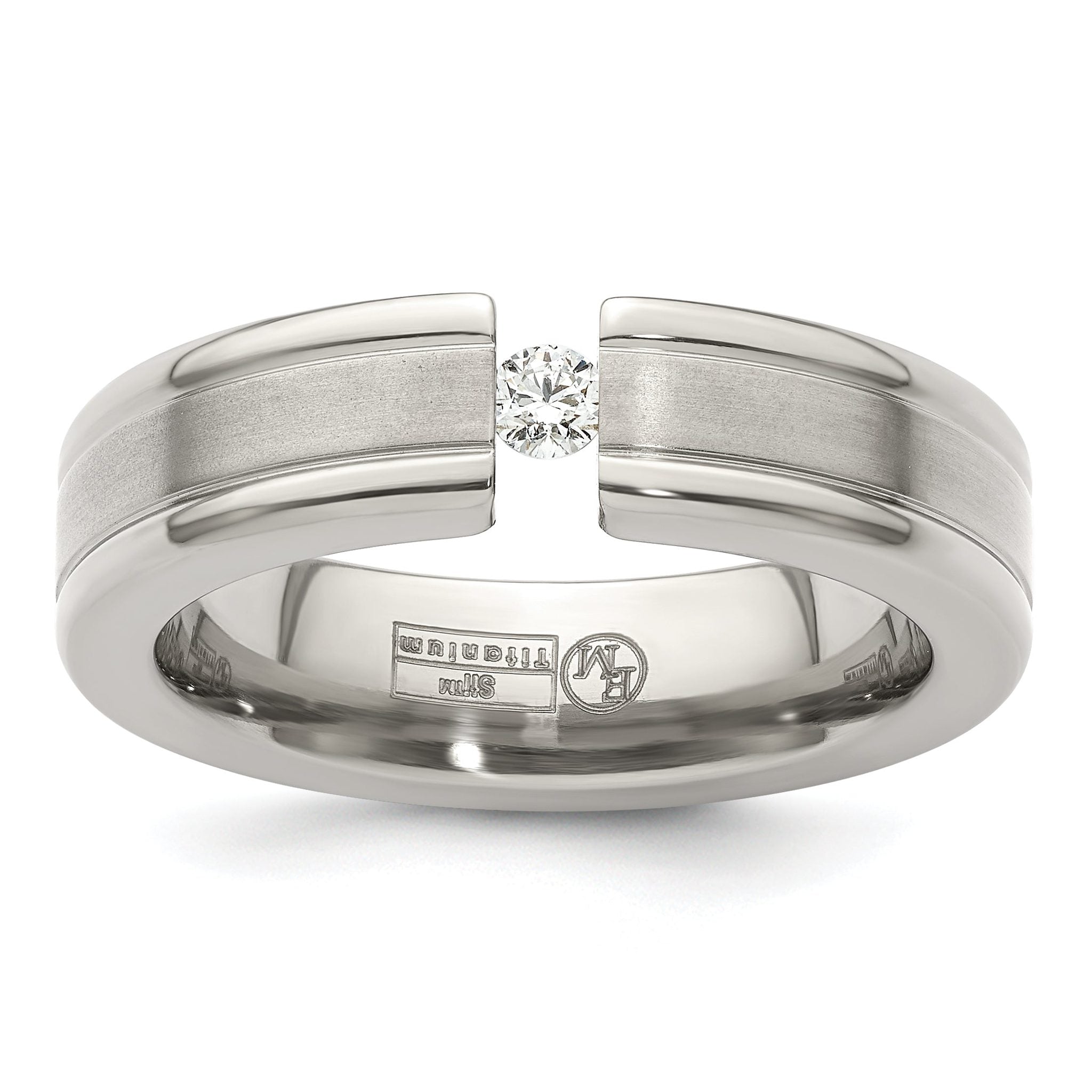 Edward Mirell Titanium Tension-set 1/10 carat Diamond Brushed/Polished Grooved 6mm Flat Band Main image