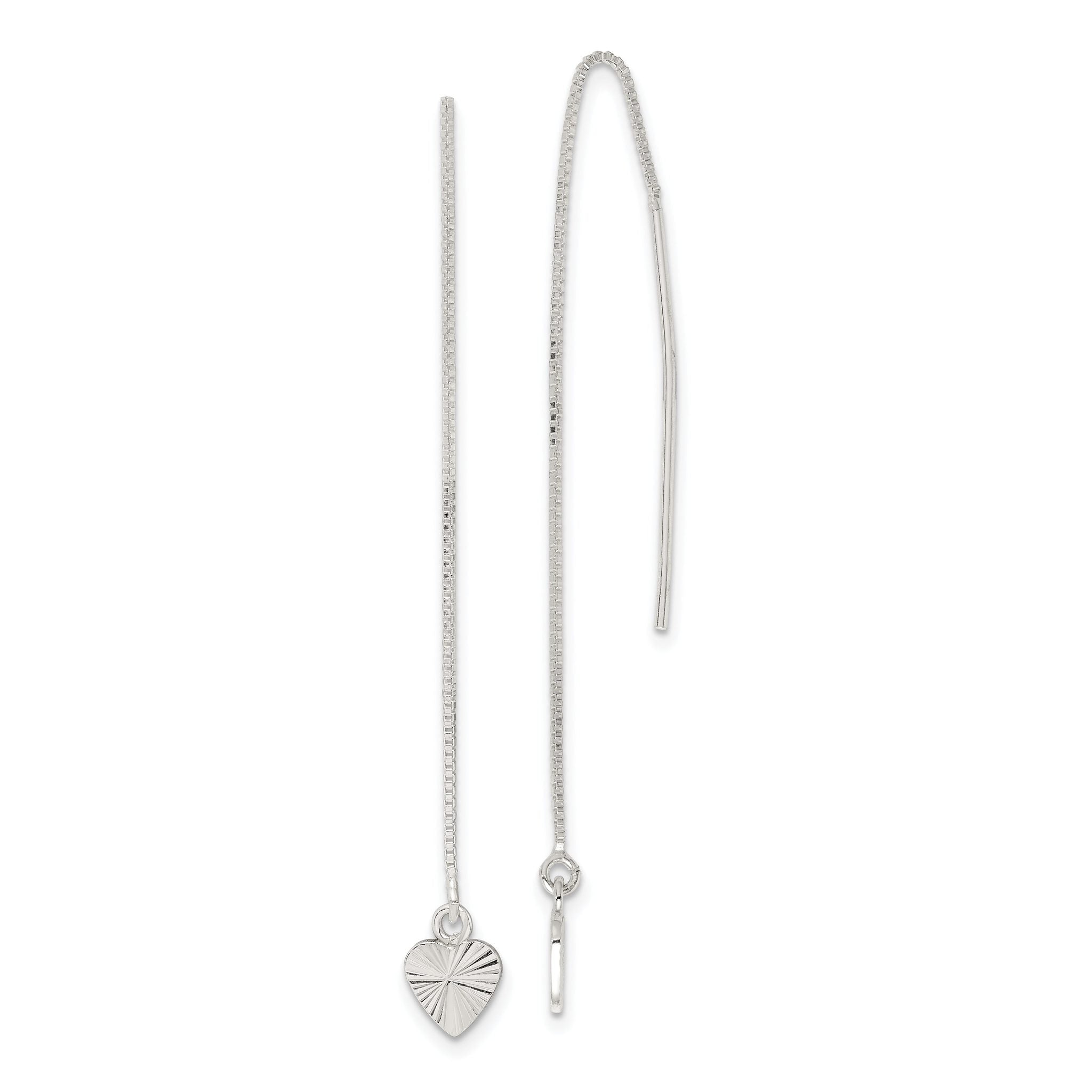 Sophia Jewelers Sterling Silver Diamond-Cut Dangle Heart Earrings with Polished Finish Main image
