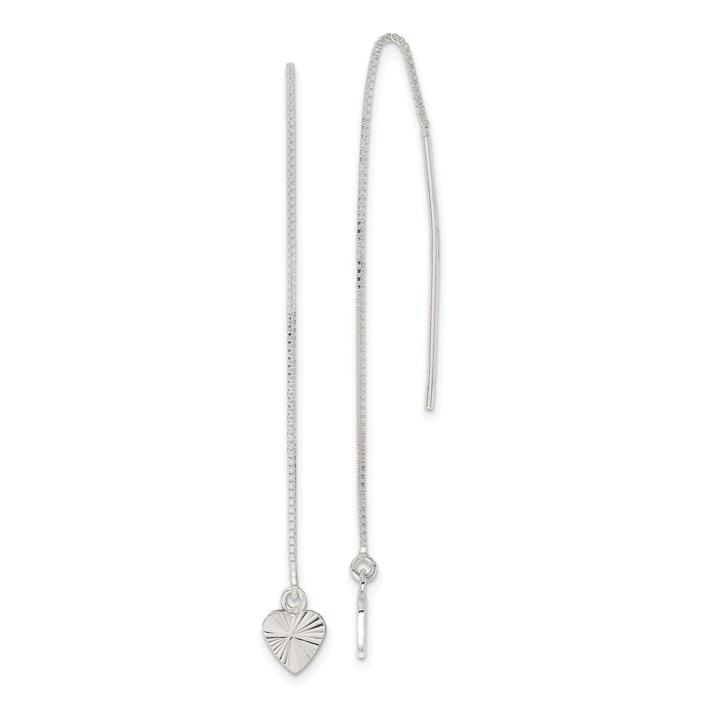 Sophia Jewelers Sterling Silver Diamond-Cut Dangle Heart Earrings with Polished Finish