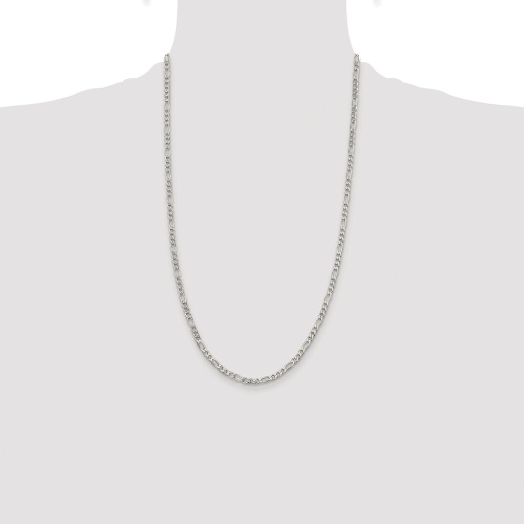 Pavé Flat Figaro Chain in Sterling Silver, 4mm