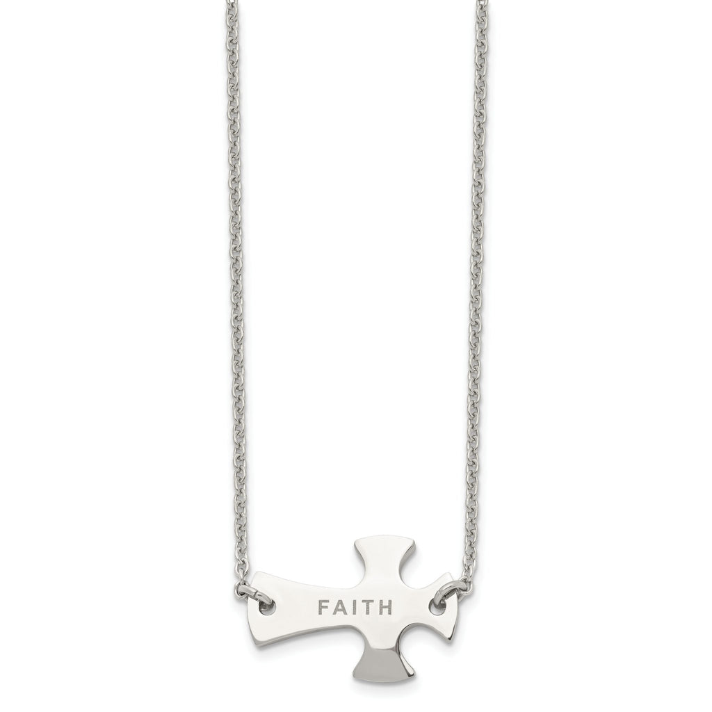 Sophia Jewelers Unisex Polished Stainless Steel Sideways Cross Necklace