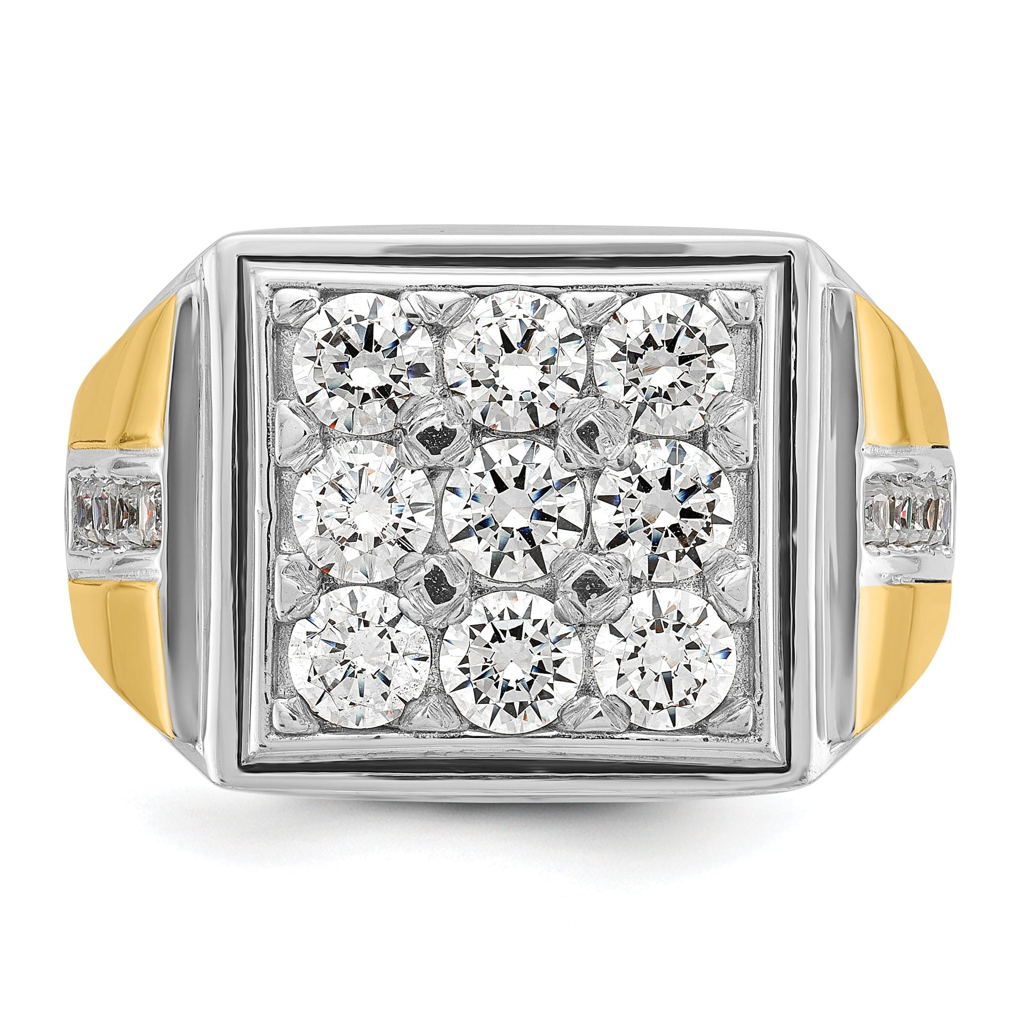 14k Two-tone Mens Polished Square Cluster Ring Mounting, Mounting Only