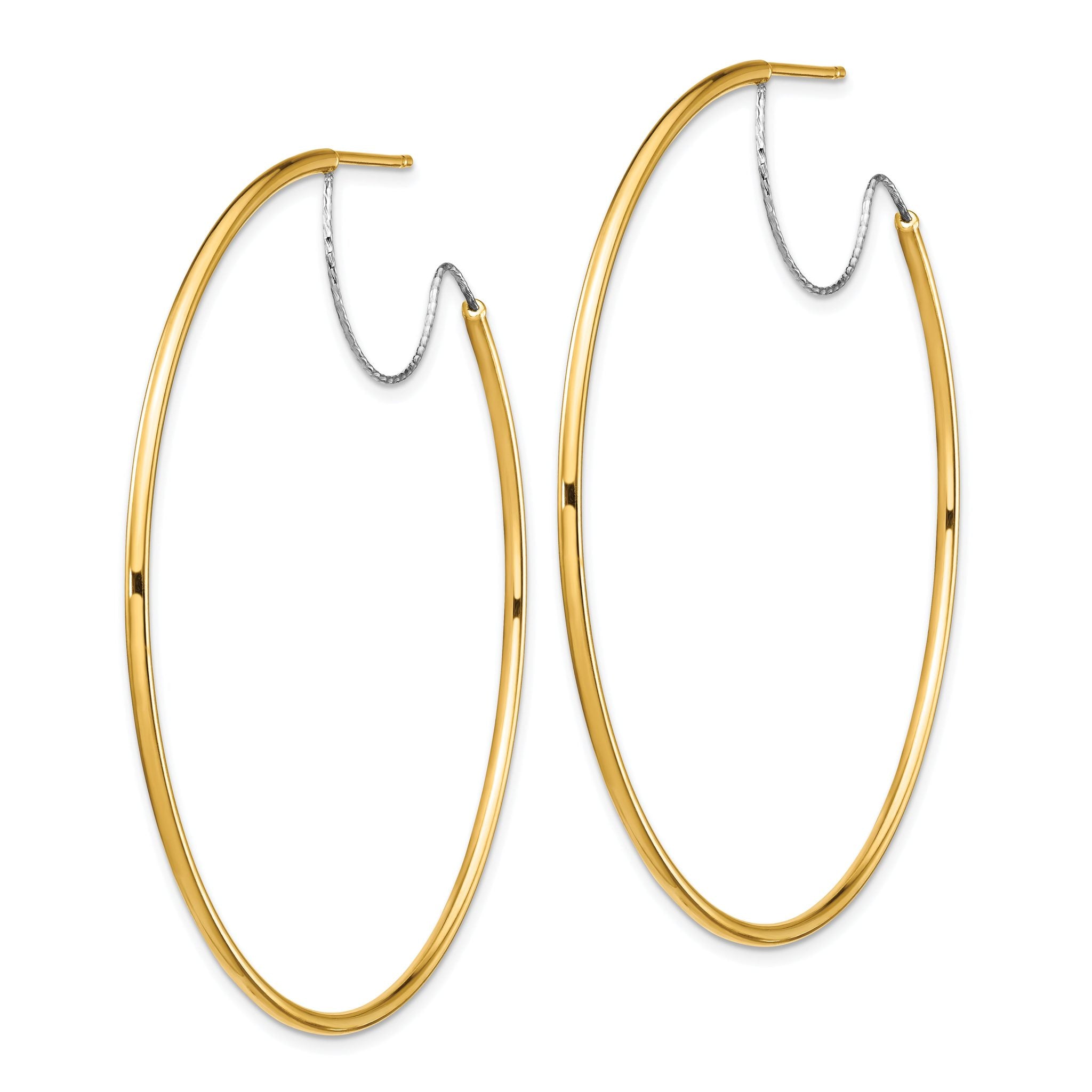 14K Two-Tone Large 2x55mm D/C Wire Polished Hoop Earrings Secondary image