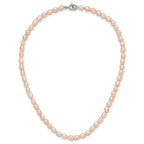 Sterling Silver Rhodium-plate 4-5mm Pink Rice Freshwater Cultured Pearl Children's 13 inch Necklace