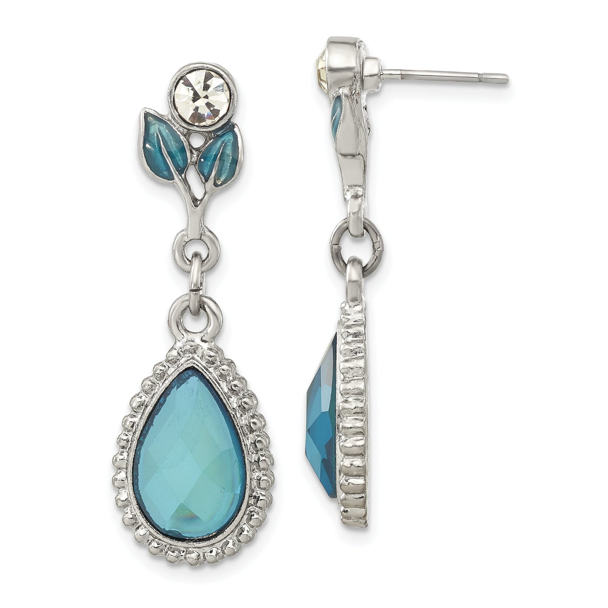 1928 Silver-tone Crystal, Blue Enamel & Epoxy Dangle Post Earrings Main image