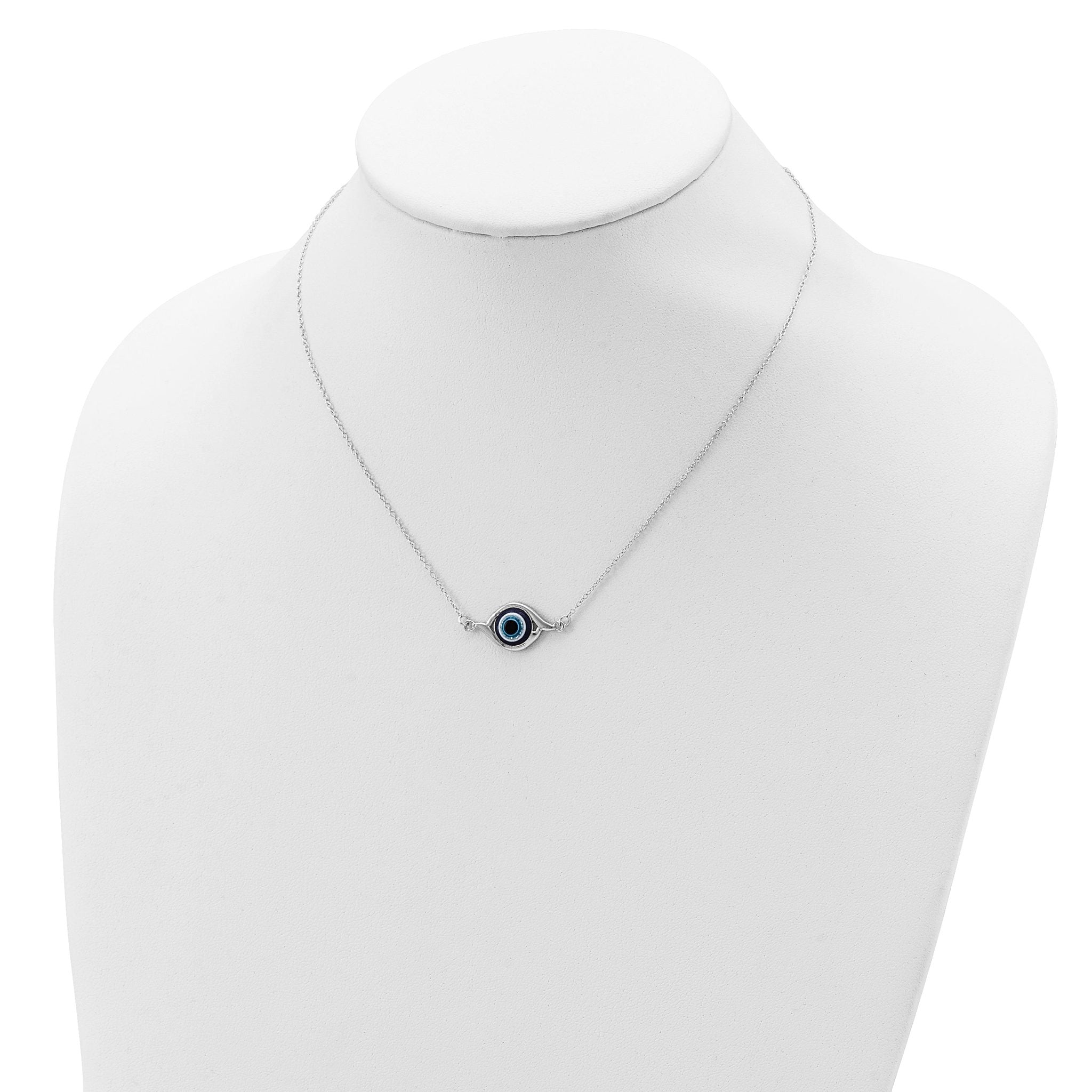 Sterling Silver Rhodium-plated Glass With 2in Ext Eye Necklace