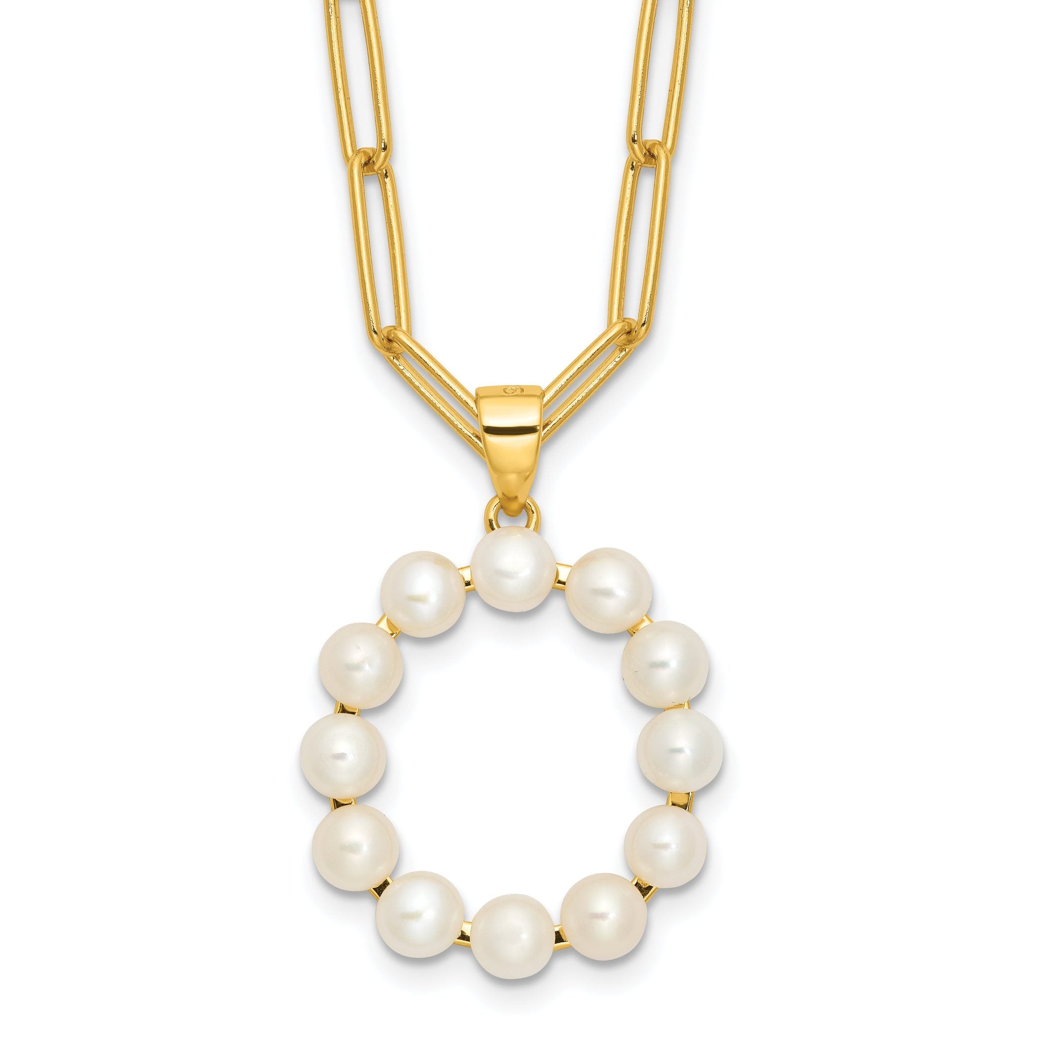 Sterling Silver Gold-plated 3-5.5mm White Button Freshwater Cultured Pearl LETTER O 18 inch Necklace Main image