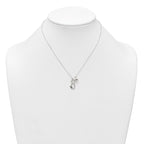Sterling Silver Polished Cat Silhouette and Puffed Heart Charm 16 inch Necklace