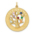 14K Gold Tree of Life Pendant with Colorful CZ Birthstones Polished Finish