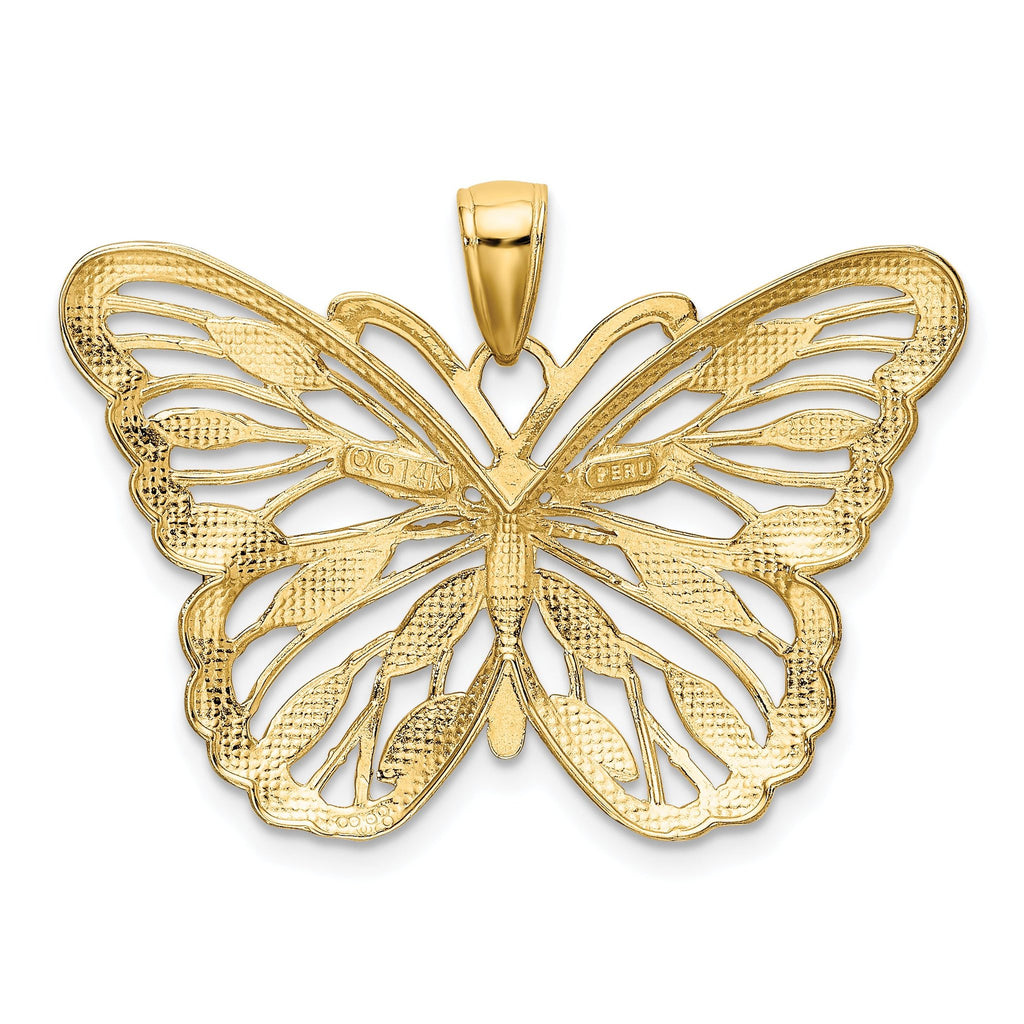 14K Gold and Rhodium Butterfly Pendant with Polished Finish