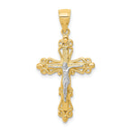 10K Gold Crucifix Pendant with Rhodium Accents, Polished Finish