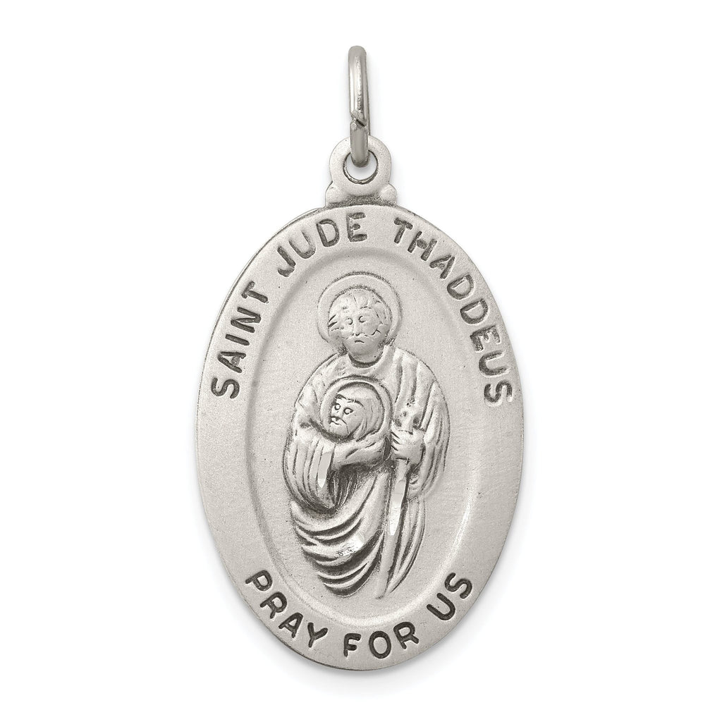 Sterling Silver 925 Saint Jude Antiqued Solid Pendant, Vintage Elegance