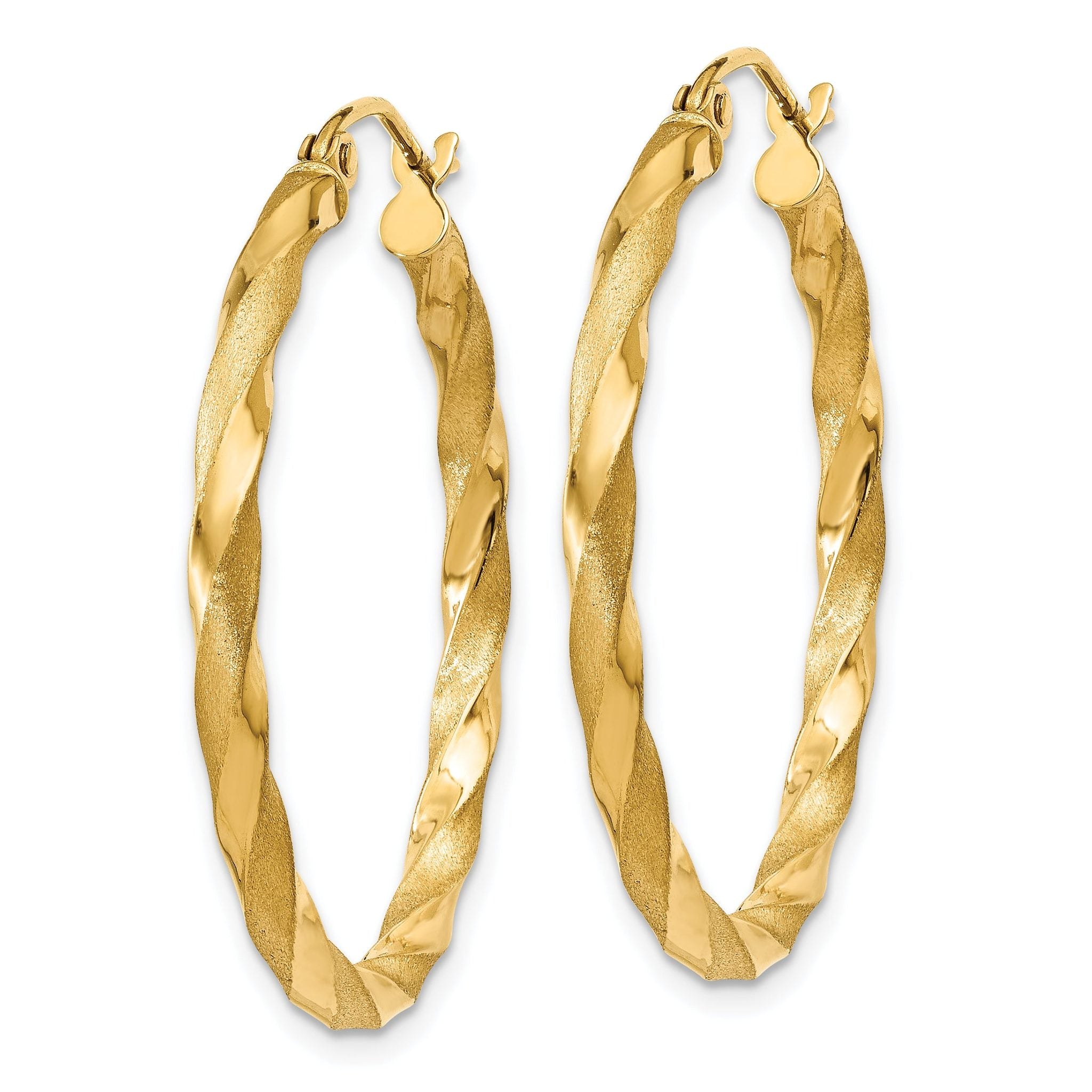 14k Polished & Satin Twisted Hoop Earrings Secondary image