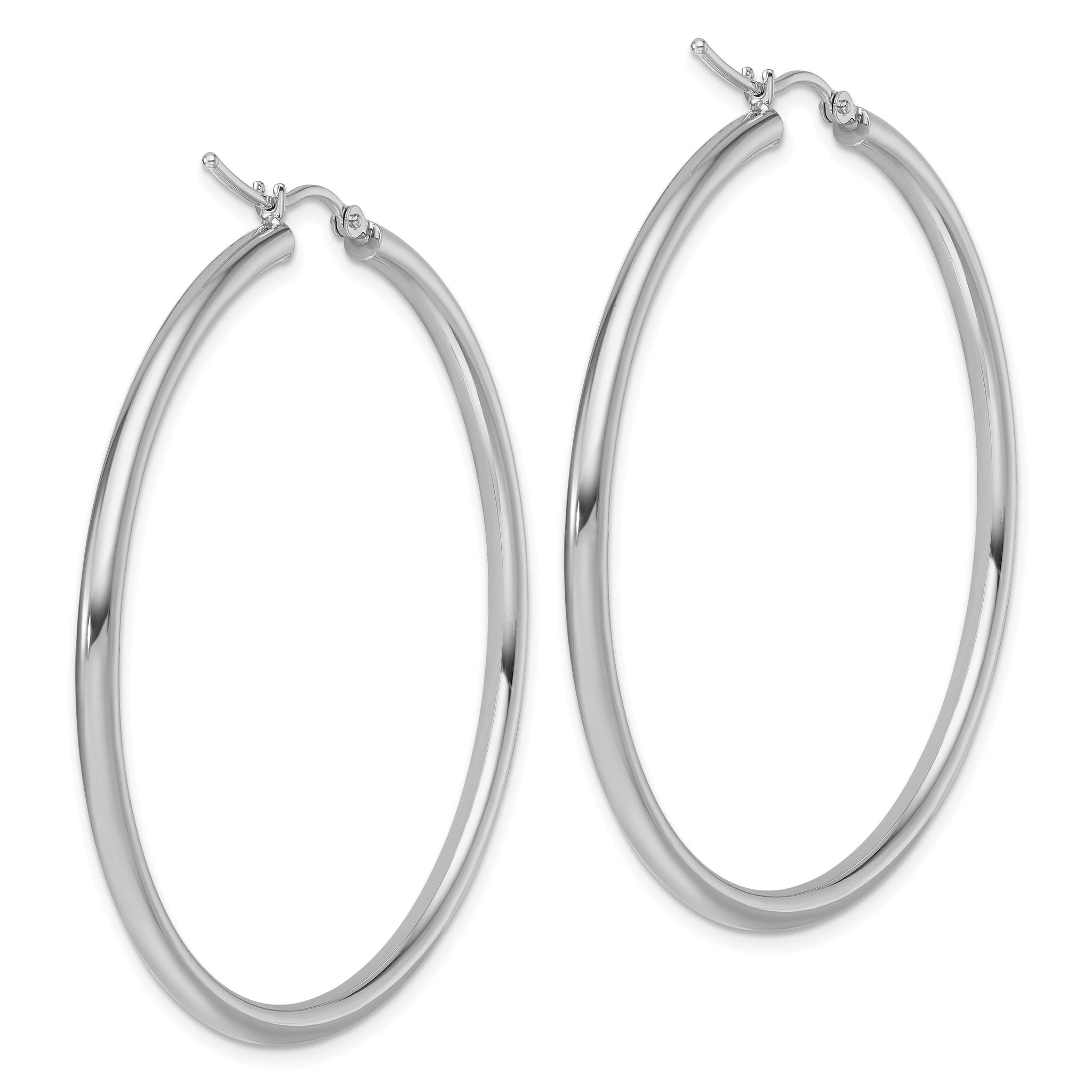 14k White Gold Polished 2.5mm Lightweight Tube Hoop Earrings