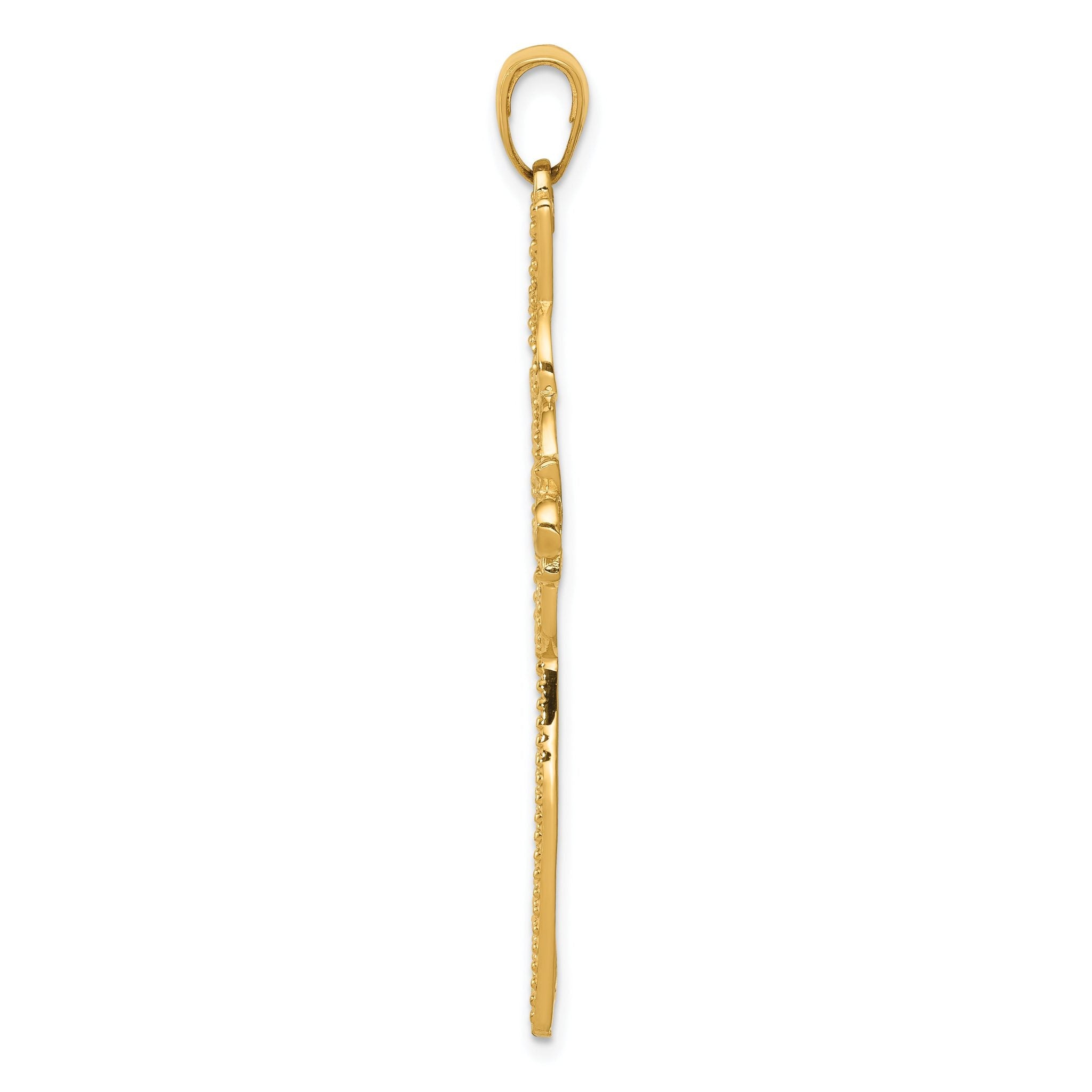 14K Gold Infinity Cross Pendant with Rhodium Diamond-Cut Beaded Trim