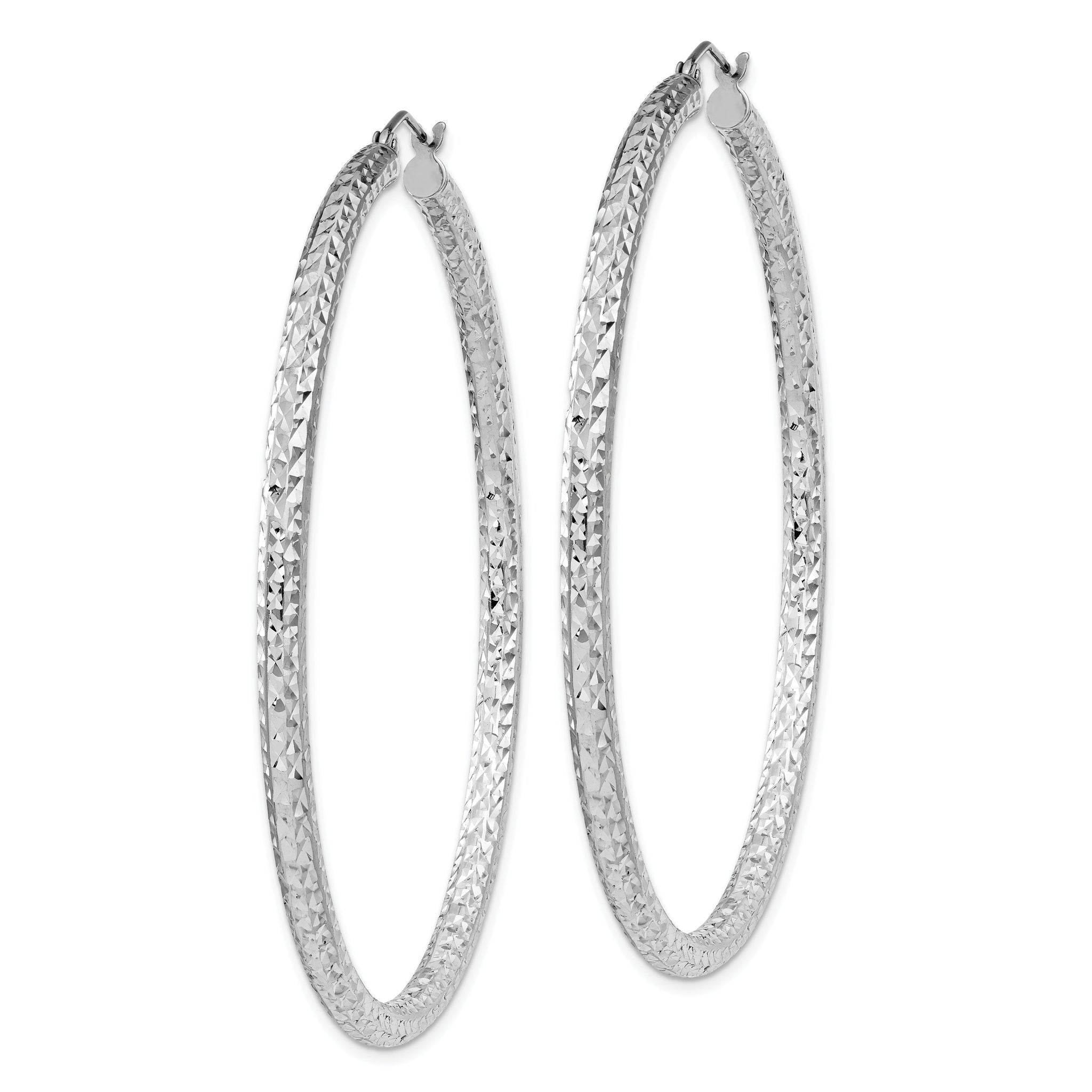 Sterling Silver Rhodium-plated D/C 3x60mm Hoop Earrings Secondary image