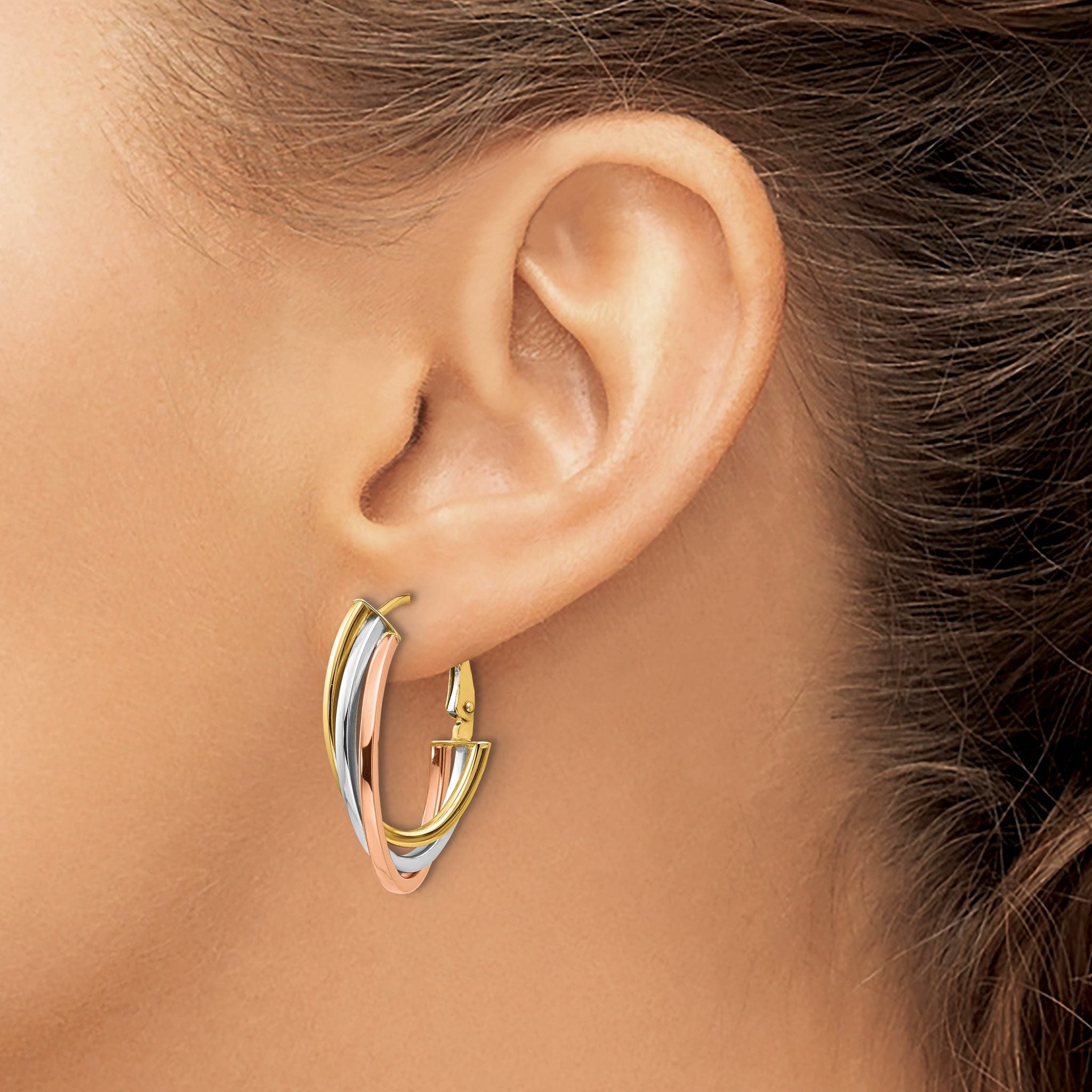 10K Tri-color Polished Hoop Earrings