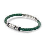 Stainless Steel Brushed and Polished Black IP-plated with Rubber Green Braided Leather Adjustable 7.75 to Bracelet for Men