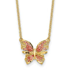14K Polished D/C w/ Pink Enamel Butterfly Necklace