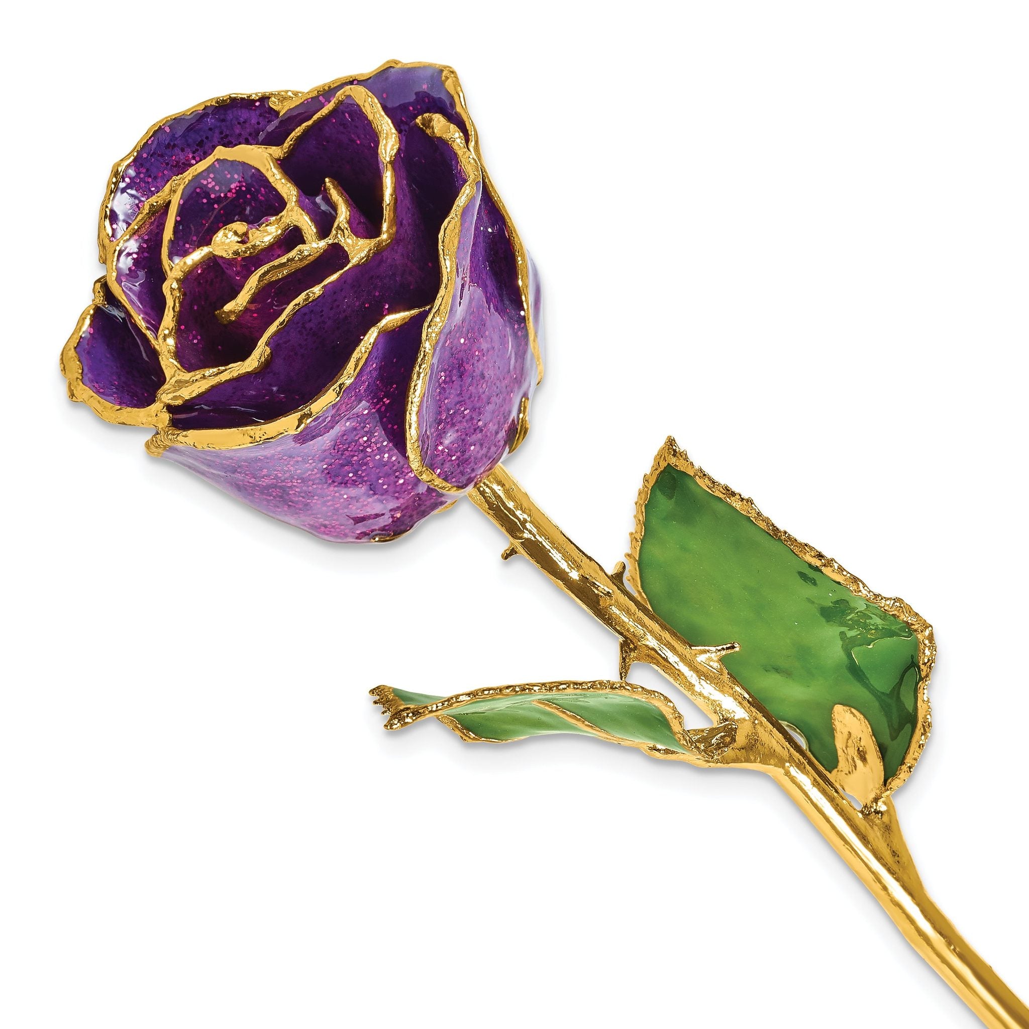 Lacquer Dipped Gold Trim Purple Rose with Purple Sparkles Main image