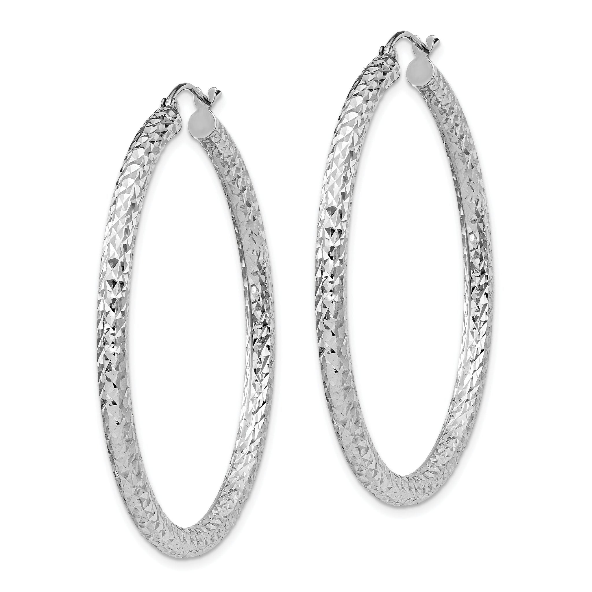 Sterling Silver Rhodium-plated D/C 3x45mm Hoop Earrings Secondary image