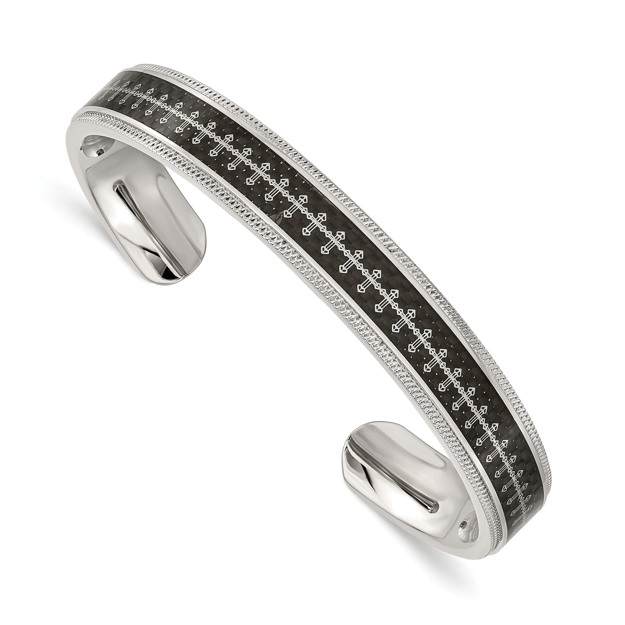 Stainless Steel Polished Black Carbon Fiber Inlay Crosses Bangle Bracelet for Men Main image