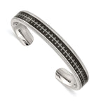 Stainless Steel Polished Black Carbon Fiber Inlay Crosses Bangle Bracelet for Men