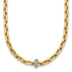 14k Two-tone Polished Fancy Link with CZ Bead 17 inch Necklace