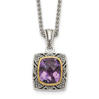 Shey Couture Sterling Silver with 14K Accent 18 Inch Antiqued Checkerboard-cut Cushion Bezel Amethyst Necklace