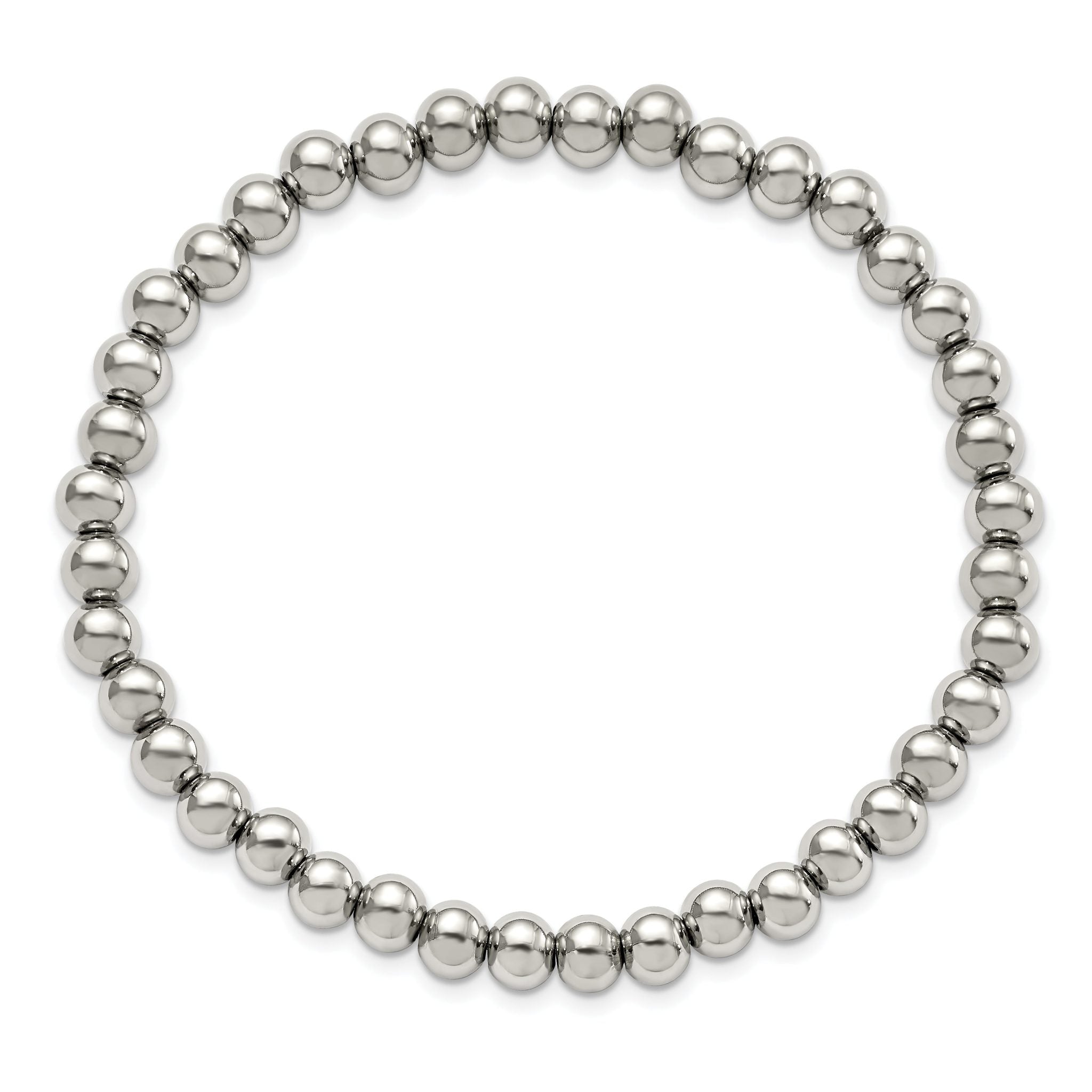 Stainless Steel Polished 6mm Beaded Stretch Bracelet for Women