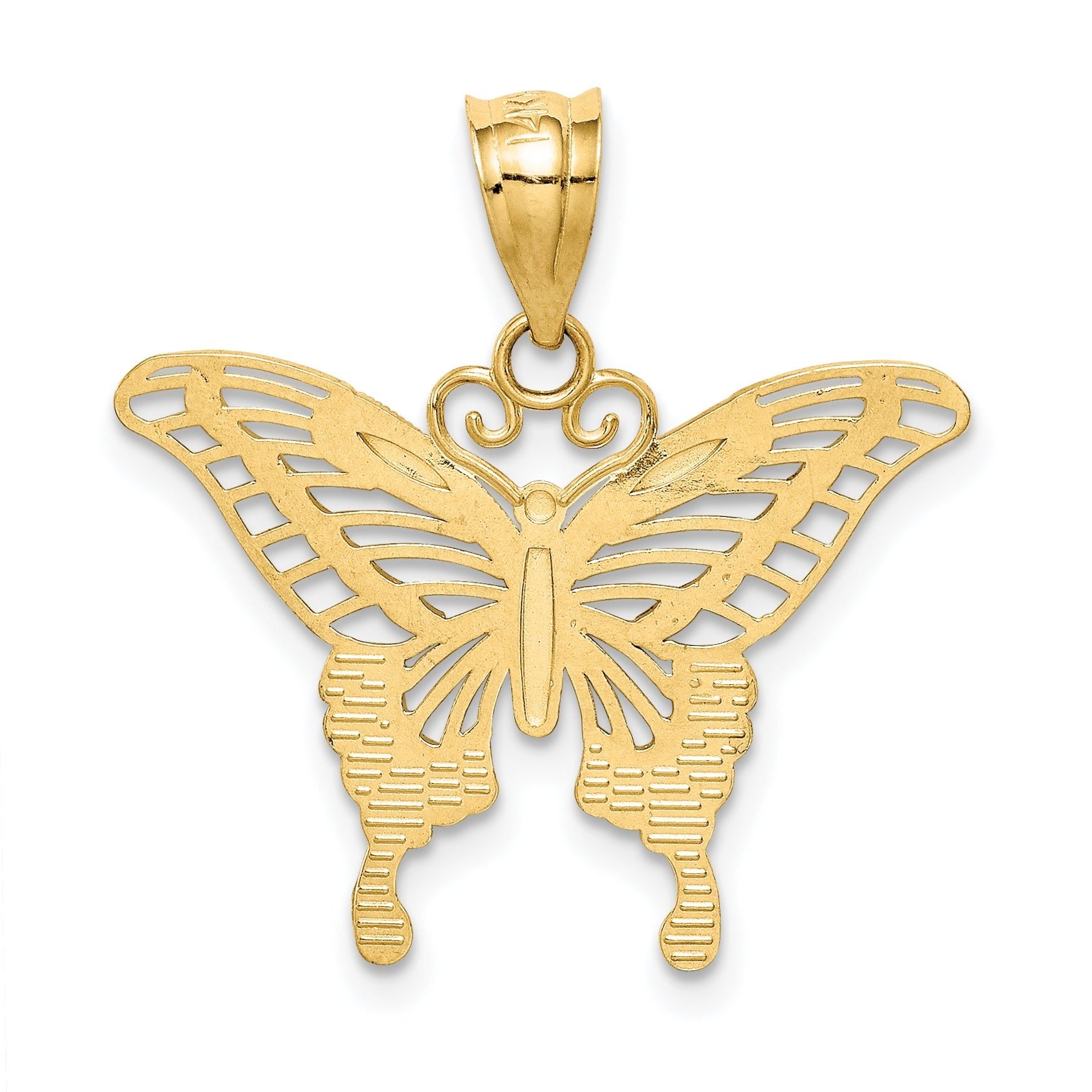 14K Gold and Rhodium Diamond-Cut Butterfly Pendant with Polished Finish