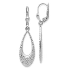 10K White Gold Diamond-Cut Leverback Dangle Earrings with Polished Finish