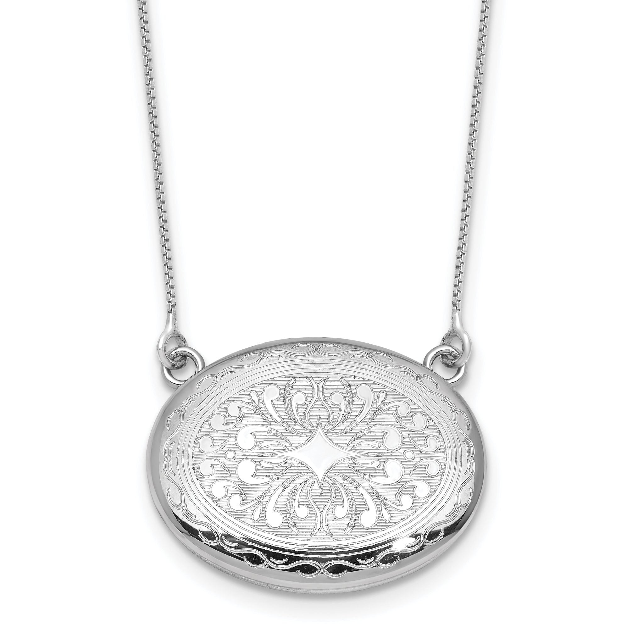 Sterling Silver Rhodium-plated Polished Front/Brushed Back 18.75 inch with 2 inch extension 20mm Oval Filigree Locket Necklace Main image