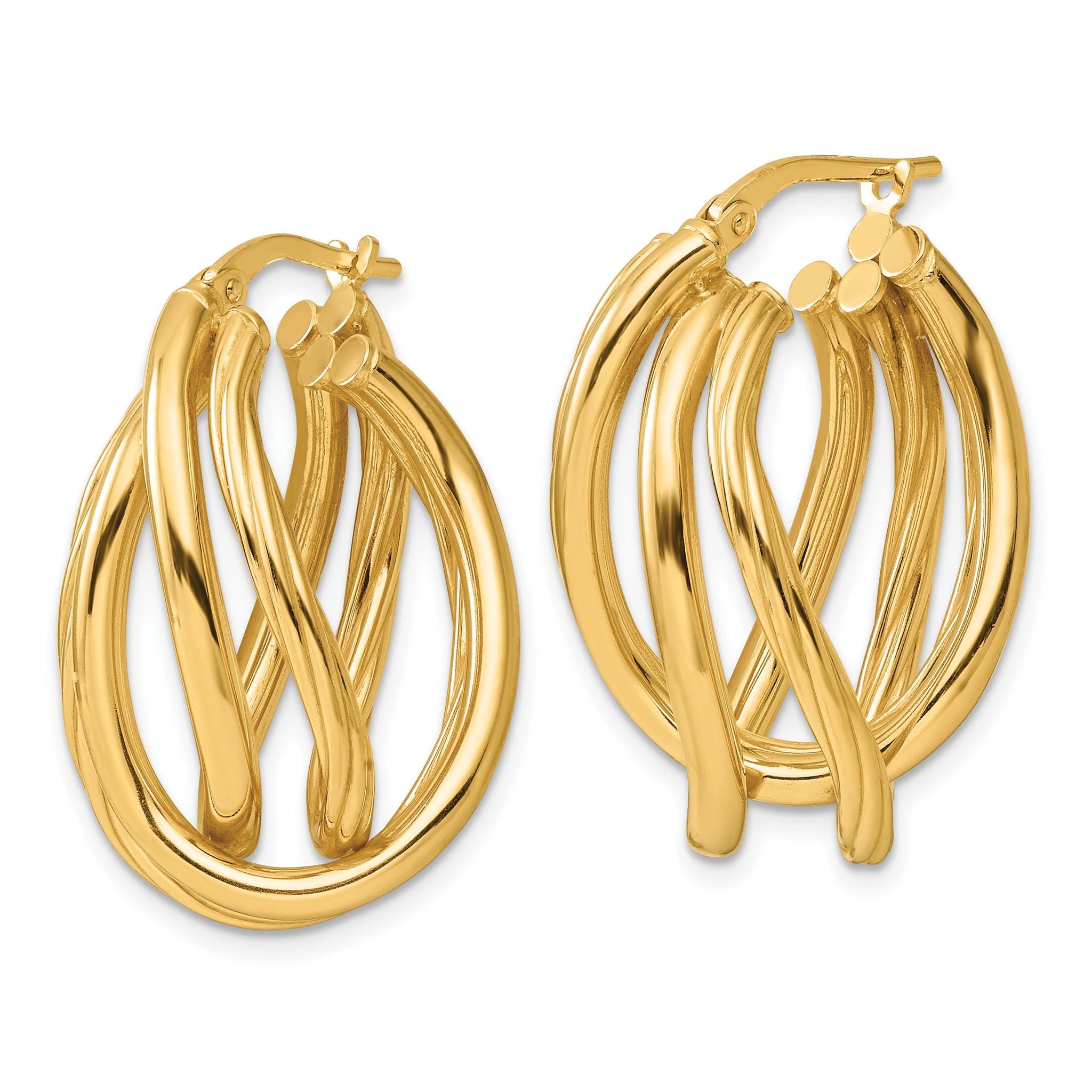 Sterling Silver Gold-tone Polished and Twisted Fancy Oval Hoop Earrings Secondary image