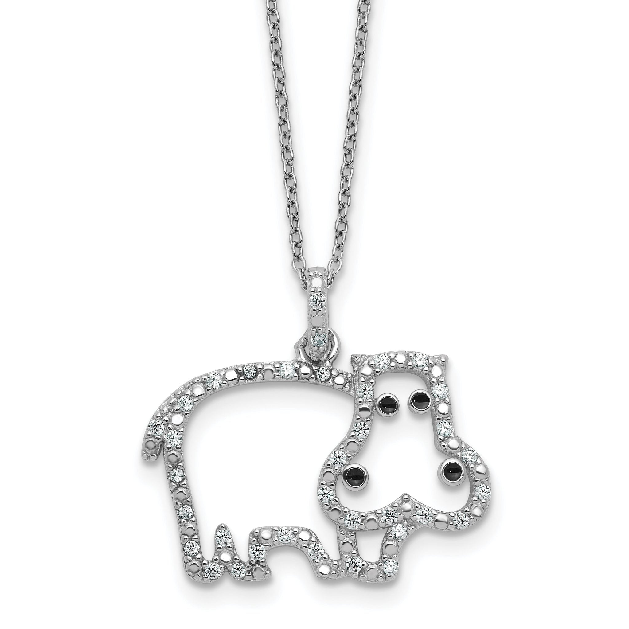 Cheryl M Sterling Silver Rhodium-plated Polished and Enameled CZ Hippopotamus 16 Inch with 2 Inch Extension Necklace Main image